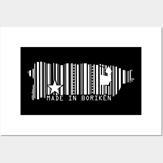 Puerto Rico Map Made in Boriken Barcode Symbols White Design Wall Art by bydarling